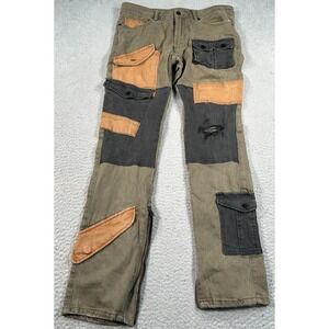 Rockstar Original Jeans Mens 36x30 Brown Denim Cargo Distressed Grunge Patchwork